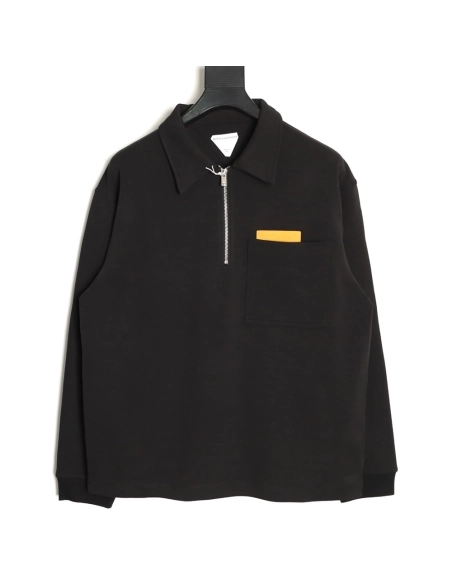 Bottega Veneta Solid Color Half-Zip Woven Pocket Long-Sleeve Polo Shirt,Bottega Veneta