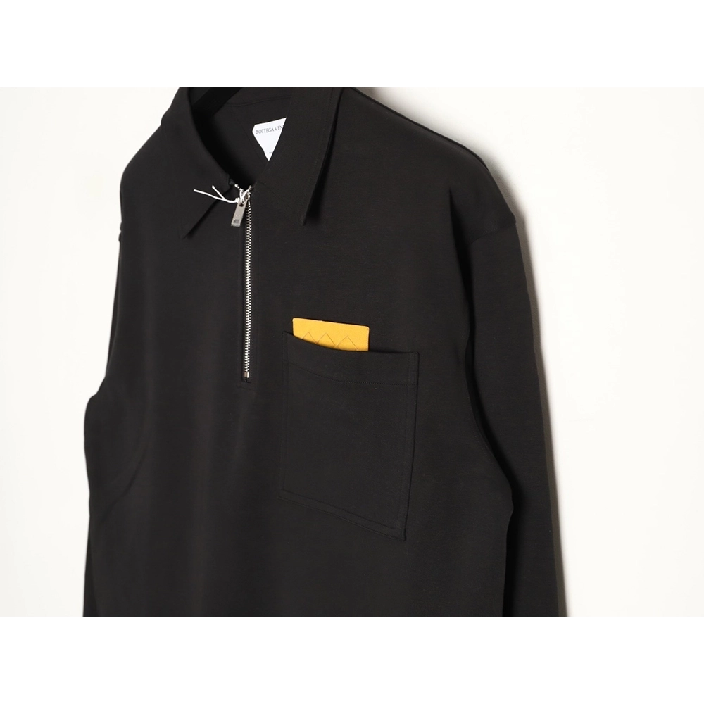 Bottega Veneta Solid Color Half-Zip Woven Pocket Long-Sleeve Polo Shirt,Bottega Veneta