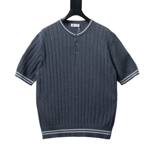 Brunello Cucinelli Cable-Knit Short-Sleeve Henley T-Shirt TSK1,Brunello Cucinelli