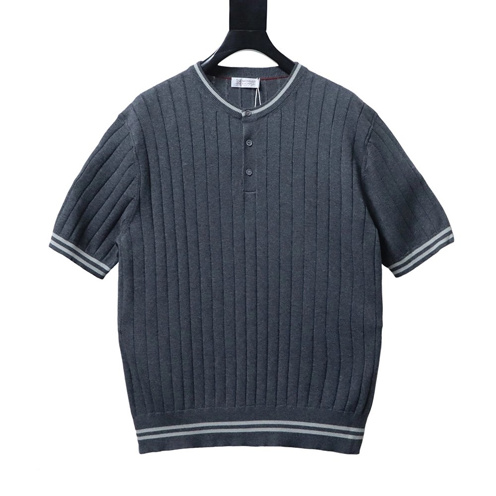 Brunello Cucinelli Cable-Knit Short-Sleeve Henley T-Shirt TSK1,Brunello Cucinelli