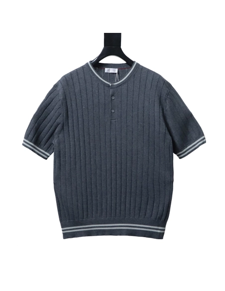 Brunello Cucinelli Cable-Knit Short-Sleeve Henley T-Shirt TSK1,Brunello Cucinelli