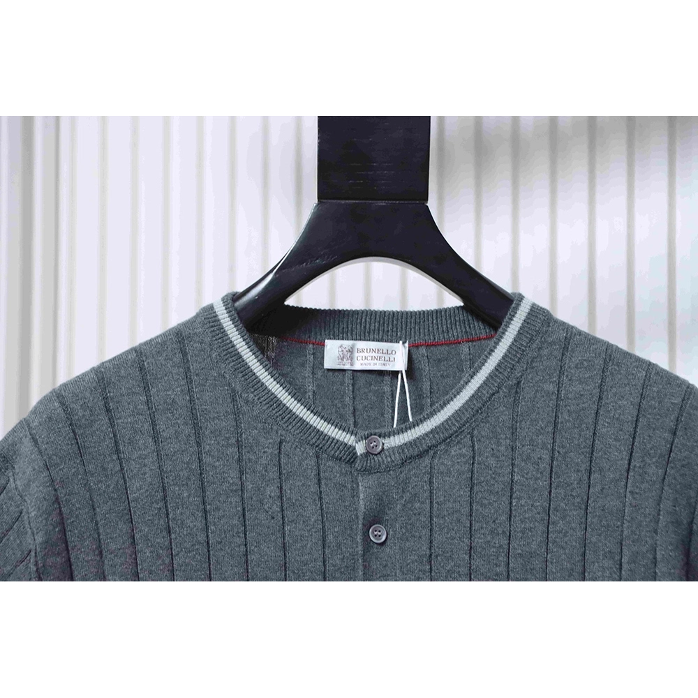 Brunello Cucinelli Cable-Knit Short-Sleeve Henley T-Shirt TSK1,Brunello Cucinelli