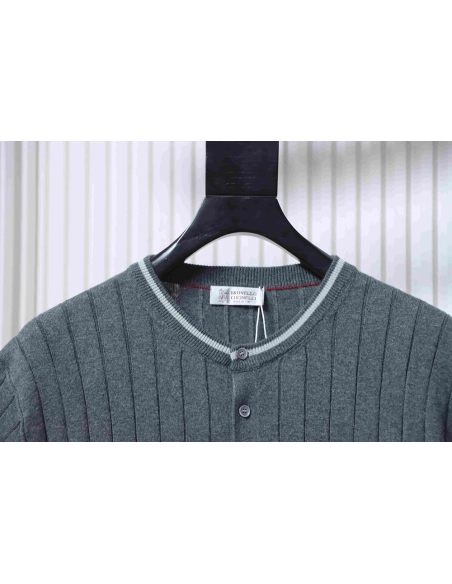 Brunello Cucinelli Cable-Knit Short-Sleeve Henley T-Shirt TSK1,Brunello Cucinelli