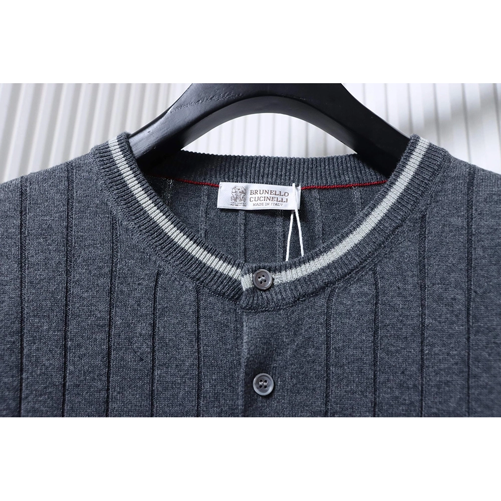 Brunello Cucinelli Cable-Knit Short-Sleeve Henley T-Shirt TSK1,Brunello Cucinelli