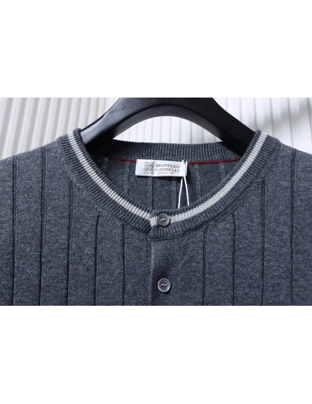 Brunello Cucinelli Cable-Knit Short-Sleeve Henley T-Shirt TSK1,Brunello Cucinelli