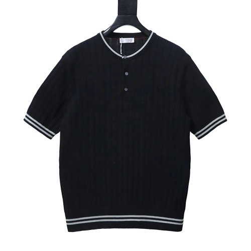 Brunello Cucinelli Cable-Knit Short-Sleeve Henley T-Shirt,Brunello Cucinelli