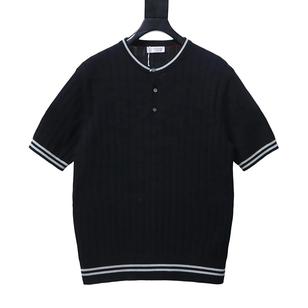 Brunello Cucinelli Cable-Knit Short-Sleeve Henley T-Shirt,Brunello Cucinelli