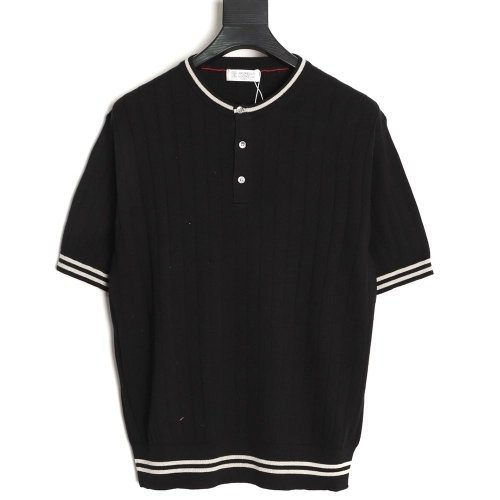 Brunello Cucinelli Cable-Knit Short-Sleeve Henley T-Shirt,Brunello Cucinelli