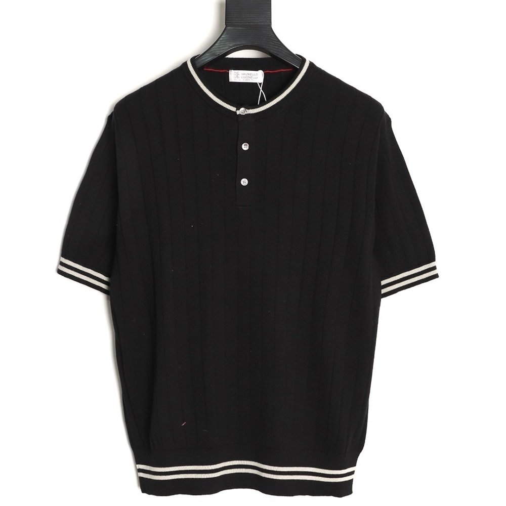 Brunello Cucinelli Cable-Knit Short-Sleeve Henley T-Shirt,Brunello Cucinelli