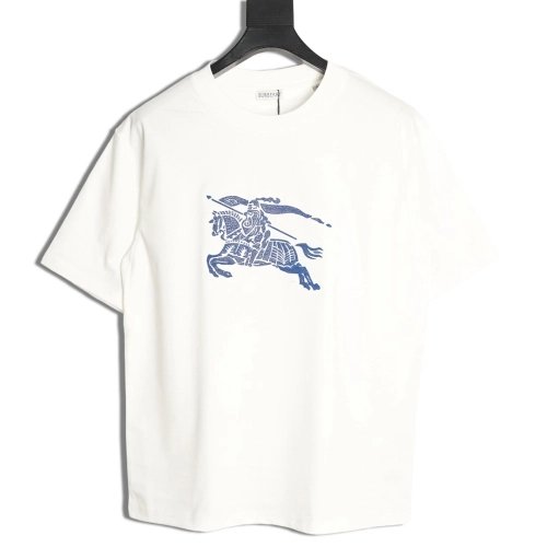 Burberry Blue Equestrian Knight Toothbrush Embroidery Short-Sleeve T-Shirt,Burberry