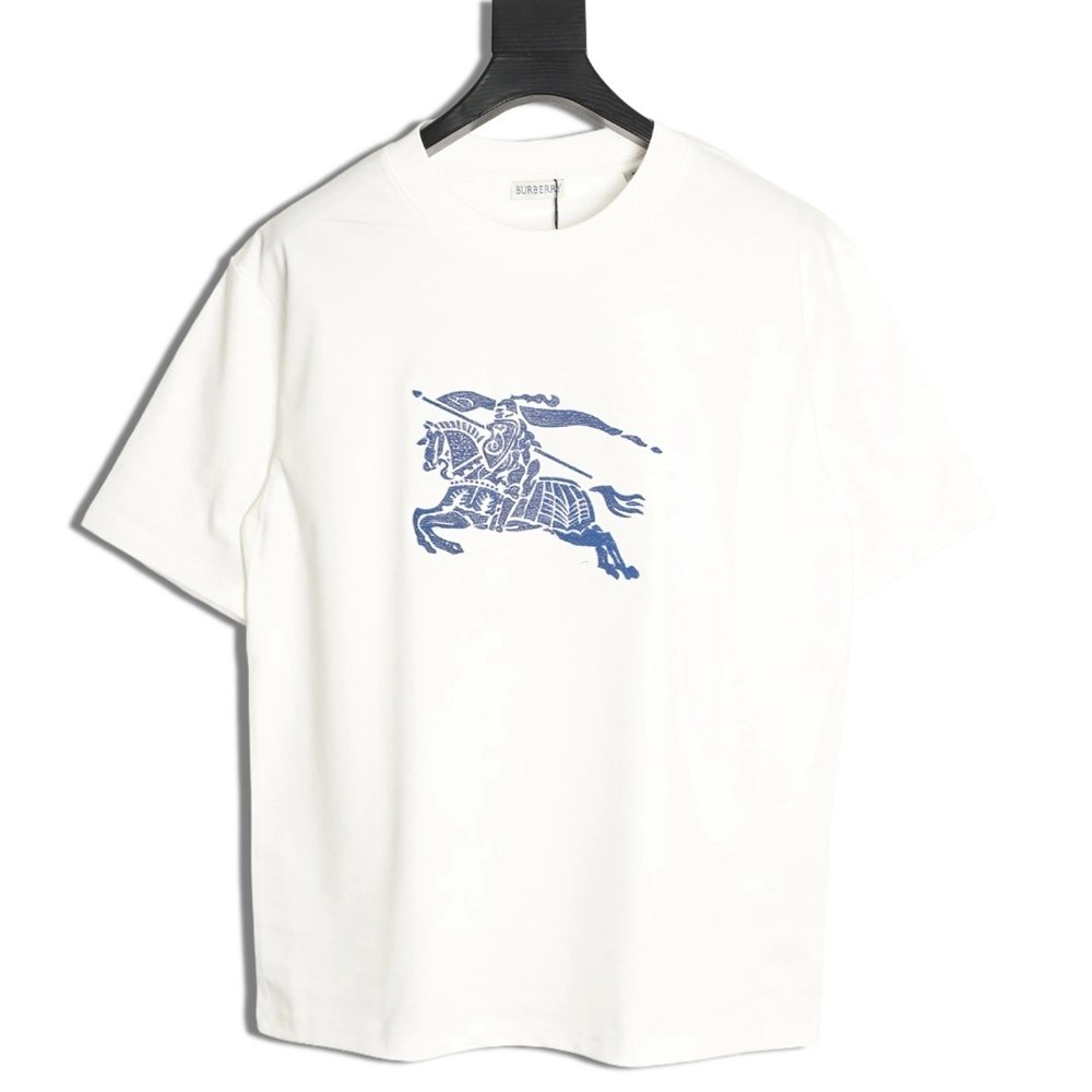 Burberry Blue Equestrian Knight Toothbrush Embroidery Short-Sleeve T-Shirt,Burberry
