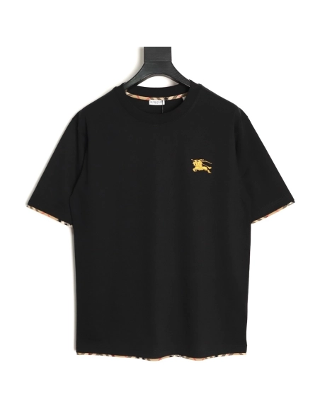 Burberry check-trimmed equestrian embroidered short-sleeved T-shirt TSK1,Burberry