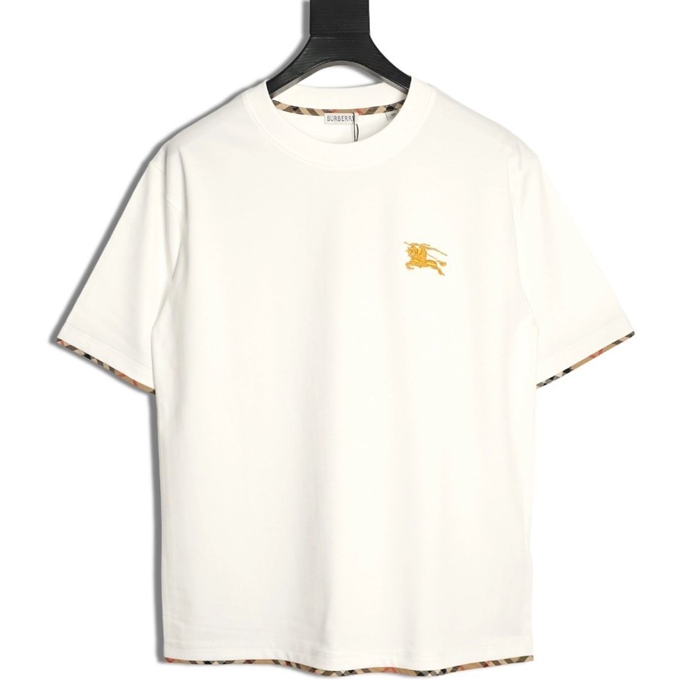 Burberry check-trimmed equestrian embroidered short-sleeved T-shirt,Burberry