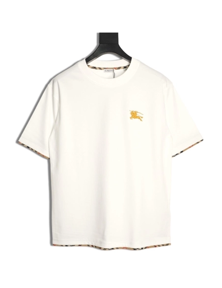 Burberry check-trimmed equestrian embroidered short-sleeved T-shirt,Burberry