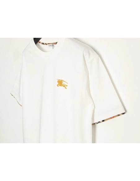 Burberry check-trimmed equestrian embroidered short-sleeved T-shirt,Burberry