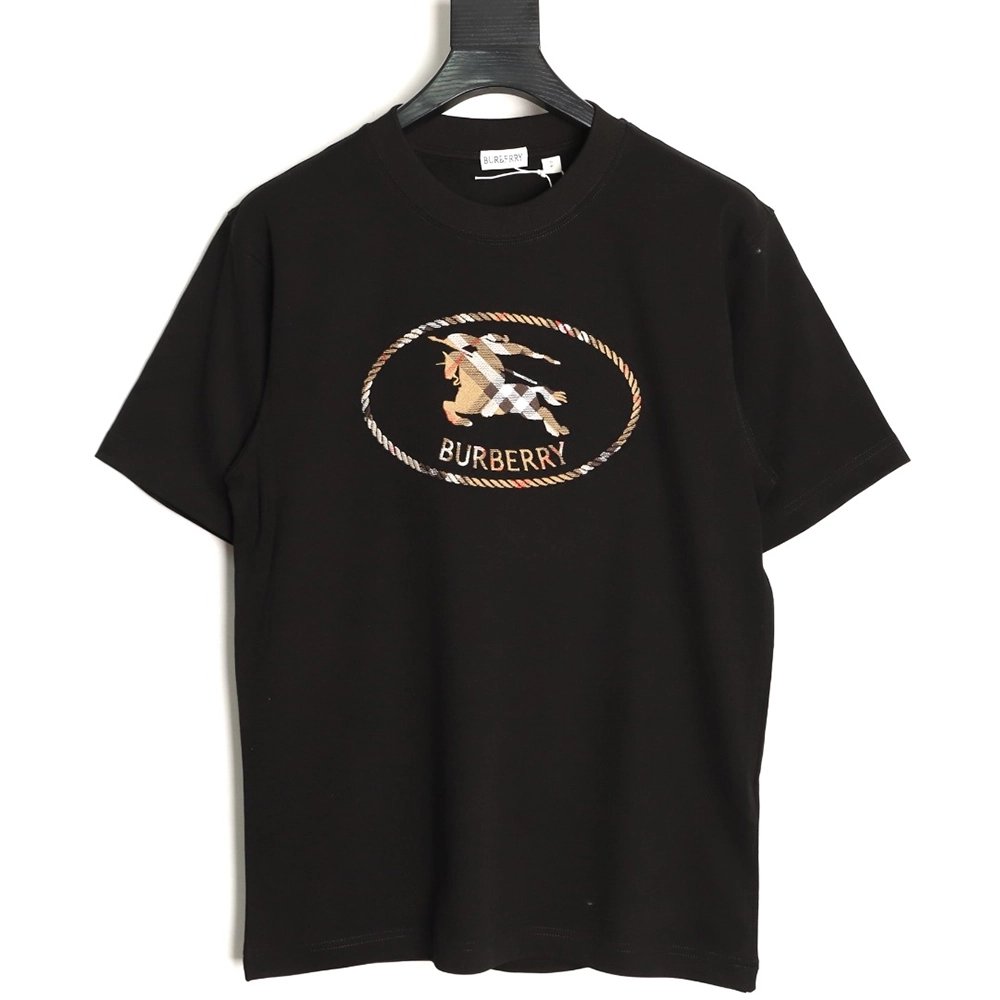 Burberry Plaid Knight Crest Embroidered Short-Sleeve T-Shirt TSK1,Burberry