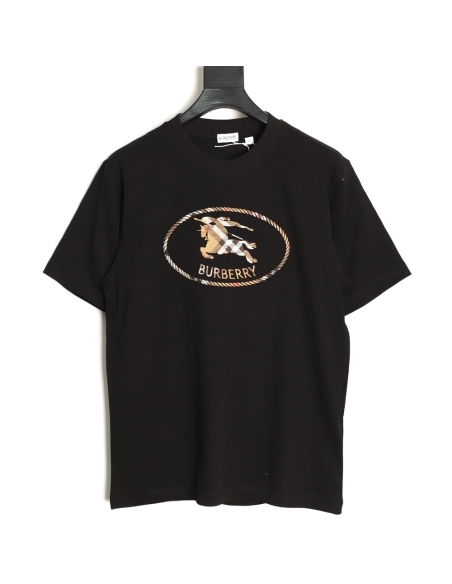 Burberry Plaid Knight Crest Embroidered Short-Sleeve T-Shirt TSK1,Burberry
