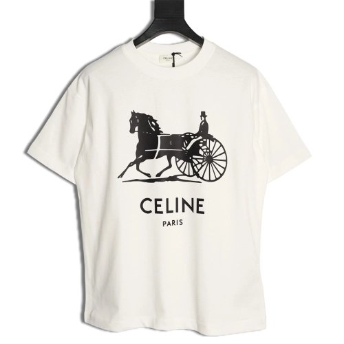 Celine Carriage Logo Print Short-Sleeve T-Shirt,Celine