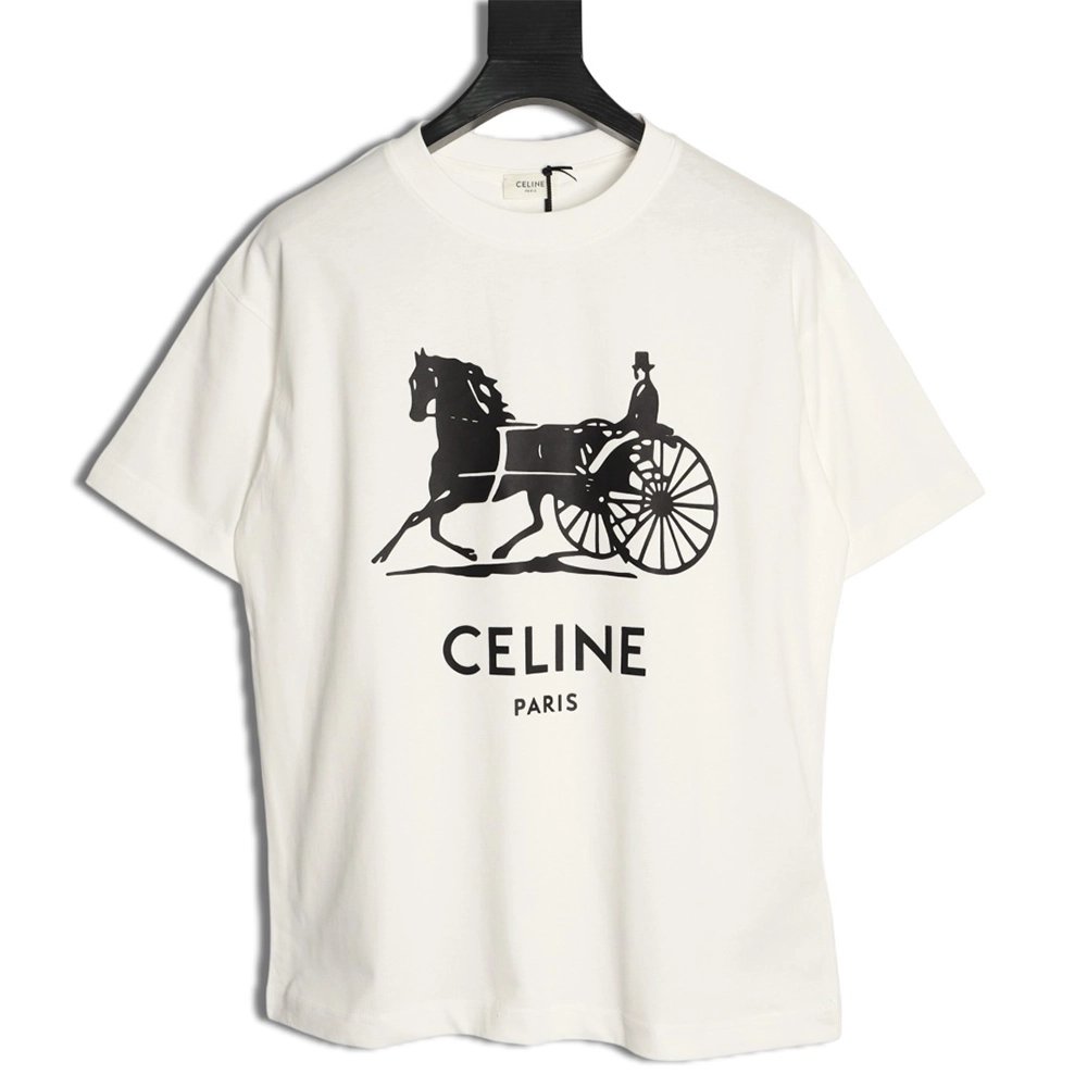 Celine Carriage Logo Print Short-Sleeve T-Shirt,Celine
