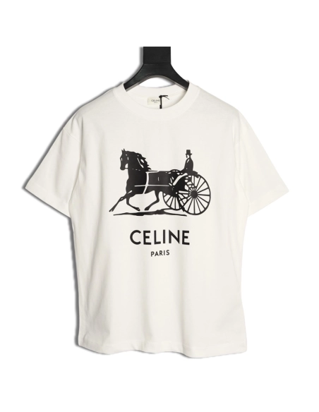 Celine Carriage Logo Print Short-Sleeve T-Shirt,Celine