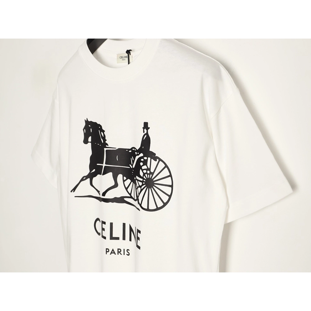 Celine Carriage Logo Print Short-Sleeve T-Shirt,Celine