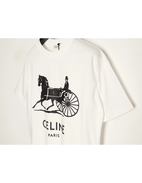 Celine Carriage Logo Print Short-Sleeve T-Shirt,Celine