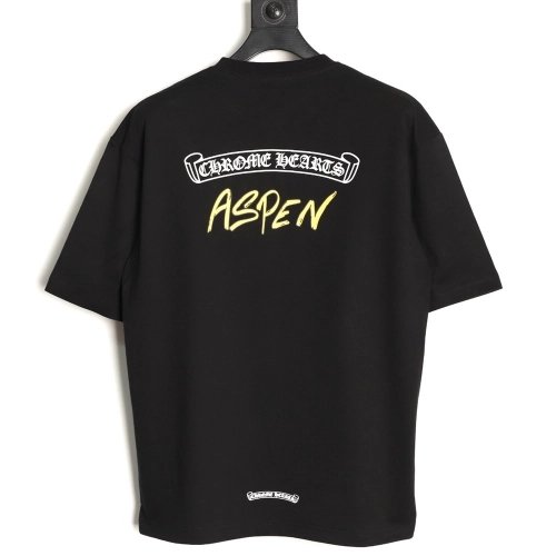 Chrome Hearts Back Sanskrit Yellow Graffiti Lettering Short-Sleeve T-Shirt TSK1,Chrome Hearts