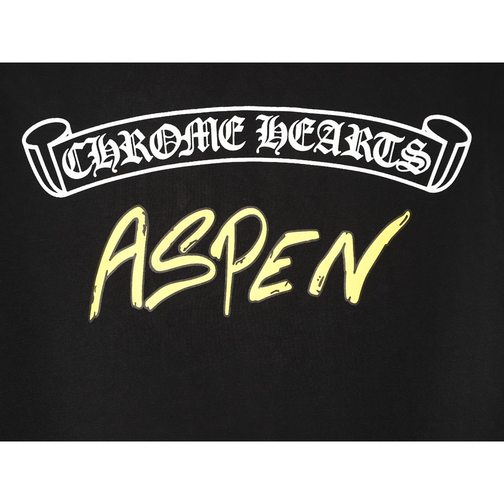 Chrome Hearts Back Sanskrit Yellow Graffiti Lettering Short-Sleeve T-Shirt TSK1,Chrome Hearts