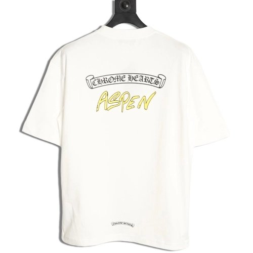Chrome Hearts Back Sanskrit Yellow Graffiti Lettering Short-Sleeve T-Shirt,Chrome Hearts