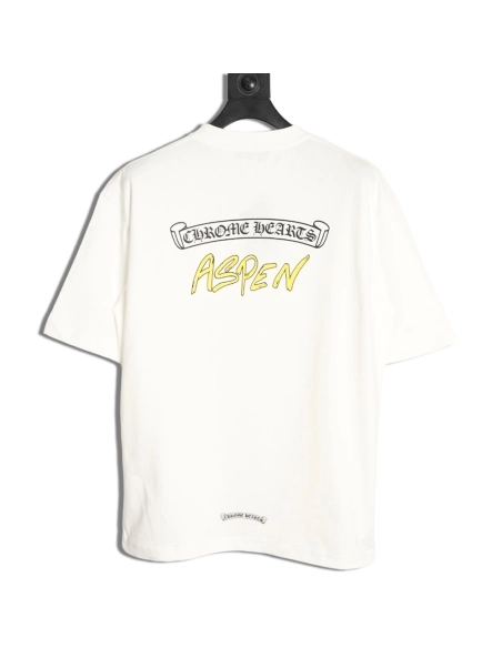 Chrome Hearts Back Sanskrit Yellow Graffiti Lettering Short-Sleeve T-Shirt,Chrome Hearts