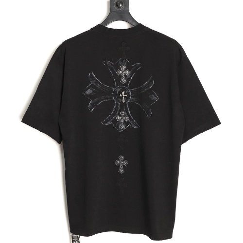 Chrome Hearts Cross Leather Tag Logo-Tape Short-Sleeve T-Shirt TSK1,Chrome Hearts