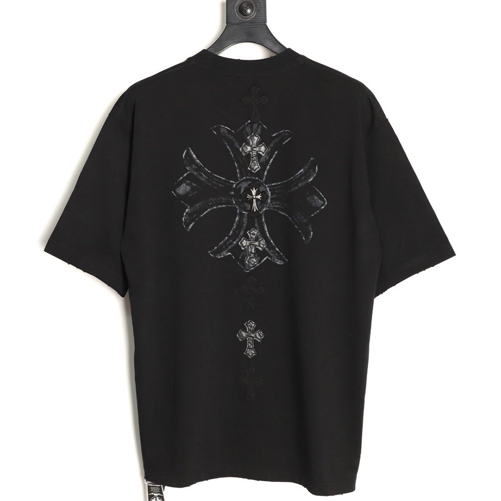Chrome Hearts Cross Leather Tag Logo-Tape Short-Sleeve T-Shirt TSK1,Chrome Hearts