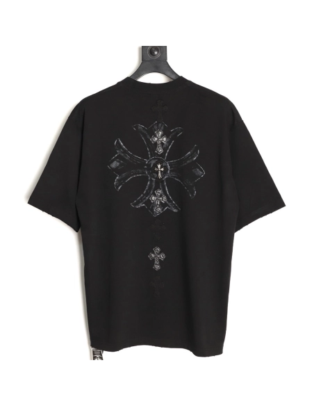 Chrome Hearts Cross Leather Tag Logo-Tape Short-Sleeve T-Shirt TSK1,Chrome Hearts
