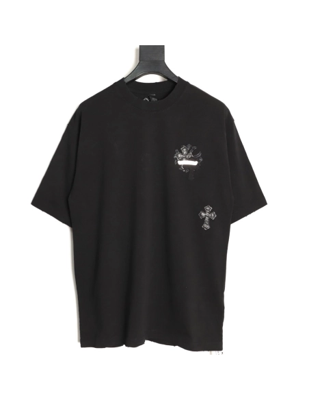 Chrome Hearts Cross Leather Tag Logo-Tape Short-Sleeve T-Shirt TSK1,Chrome Hearts