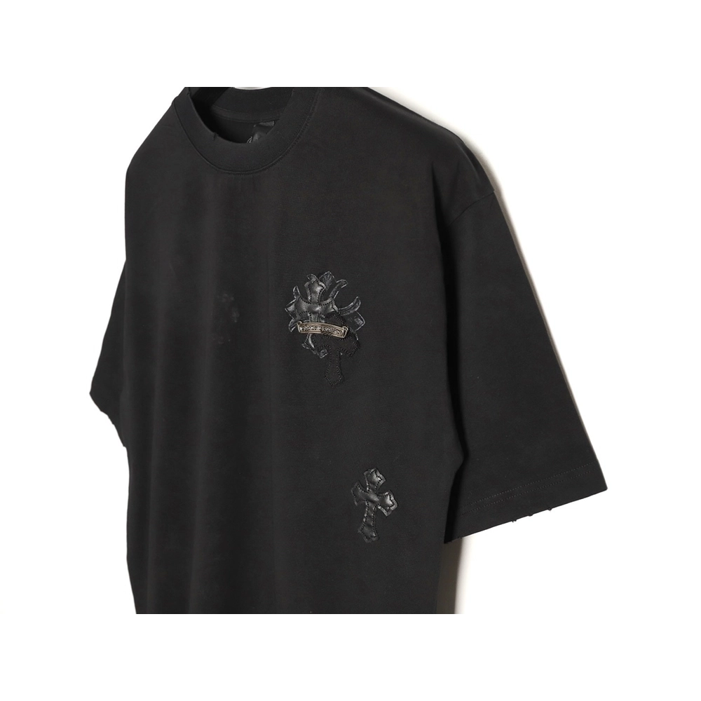 Chrome Hearts Cross Leather Tag Logo-Tape Short-Sleeve T-Shirt TSK1,Chrome Hearts
