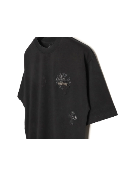 Chrome Hearts Cross Leather Tag Logo-Tape Short-Sleeve T-Shirt TSK1,Chrome Hearts
