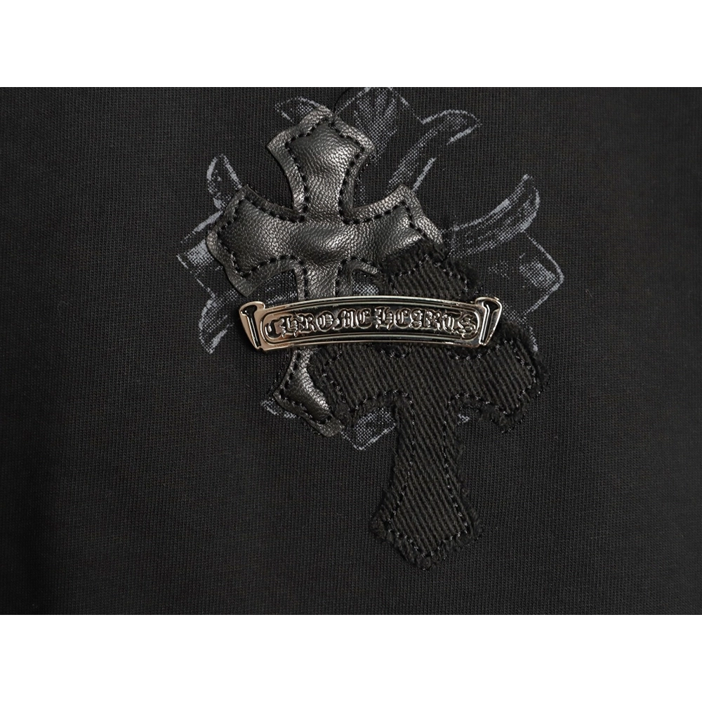Chrome Hearts Cross Leather Tag Logo-Tape Short-Sleeve T-Shirt TSK1,Chrome Hearts