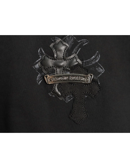 Chrome Hearts Cross Leather Tag Logo-Tape Short-Sleeve T-Shirt TSK1,Chrome Hearts