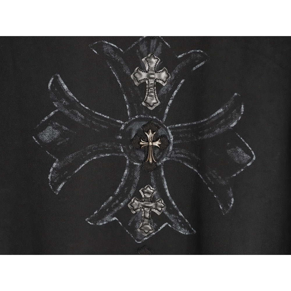 Chrome Hearts Cross Leather Tag Logo-Tape Short-Sleeve T-Shirt TSK1,Chrome Hearts