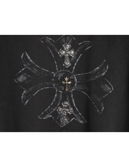 Chrome Hearts Cross Leather Tag Logo-Tape Short-Sleeve T-Shirt TSK1,Chrome Hearts