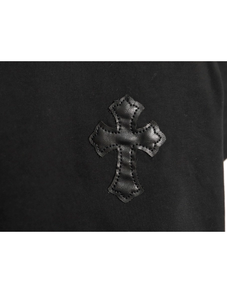 Chrome Hearts Cross Leather Tag Logo-Tape Short-Sleeve T-Shirt TSK1,Chrome Hearts