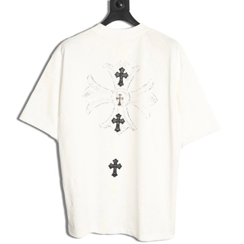 Chrome Hearts Cross Leather Tag Logo-Tape Short-Sleeve T-Shirt,Chrome Hearts