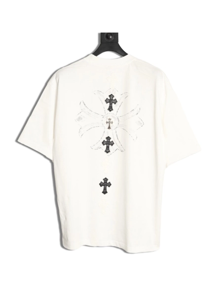 Chrome Hearts Cross Leather Tag Logo-Tape Short-Sleeve T-Shirt,Chrome Hearts