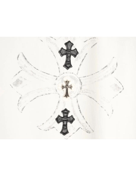 Chrome Hearts Cross Leather Tag Logo-Tape Short-Sleeve T-Shirt,Chrome Hearts