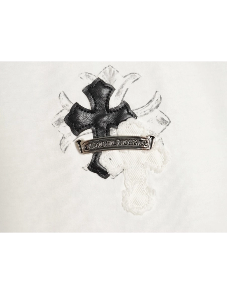 Chrome Hearts Cross Leather Tag Logo-Tape Short-Sleeve T-Shirt,Chrome Hearts