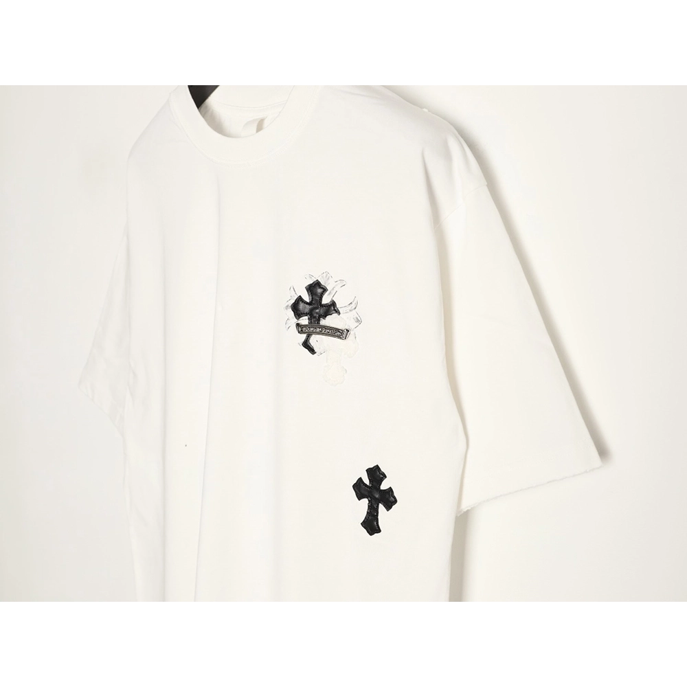 Chrome Hearts Cross Leather Tag Logo-Tape Short-Sleeve T-Shirt,Chrome Hearts