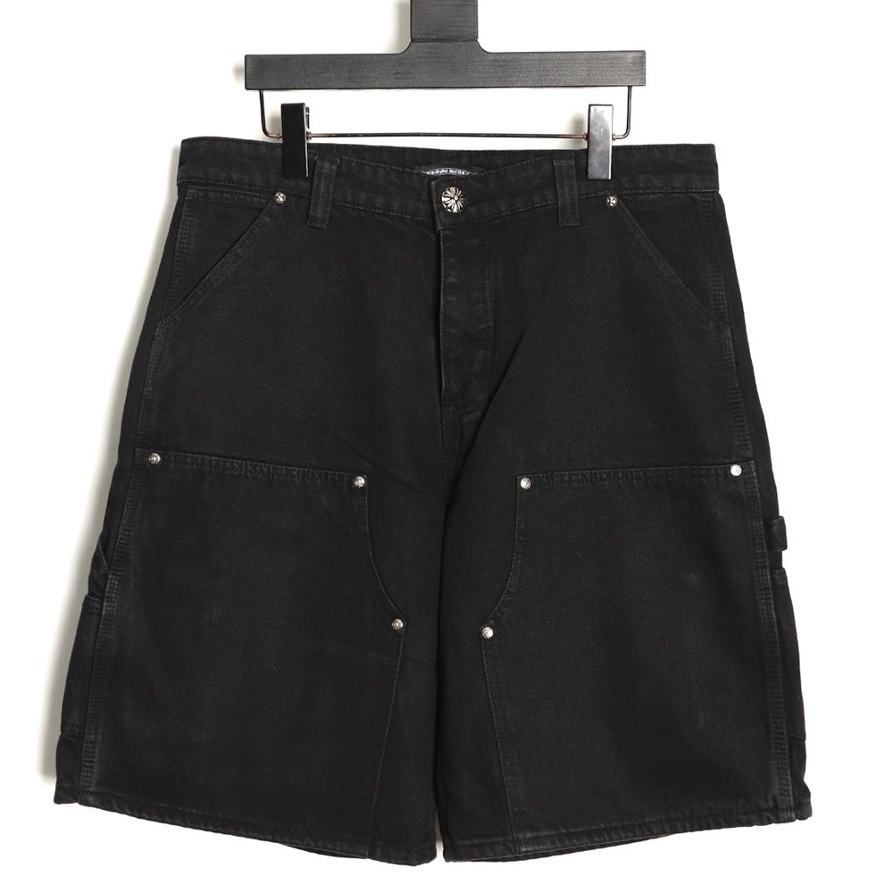 Chrome Hearts patchwork leather hardware denim shorts,Chrome Hearts