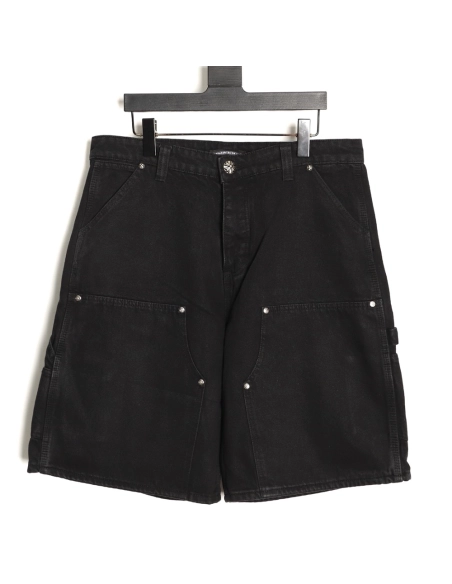 Chrome Hearts patchwork leather hardware denim shorts,Chrome Hearts