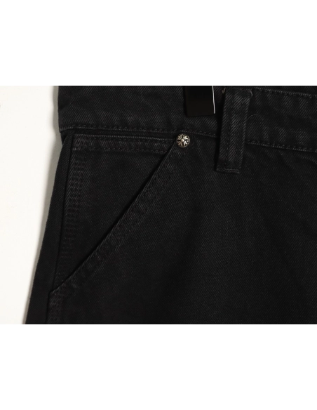 Chrome Hearts patchwork leather hardware denim shorts,Chrome Hearts