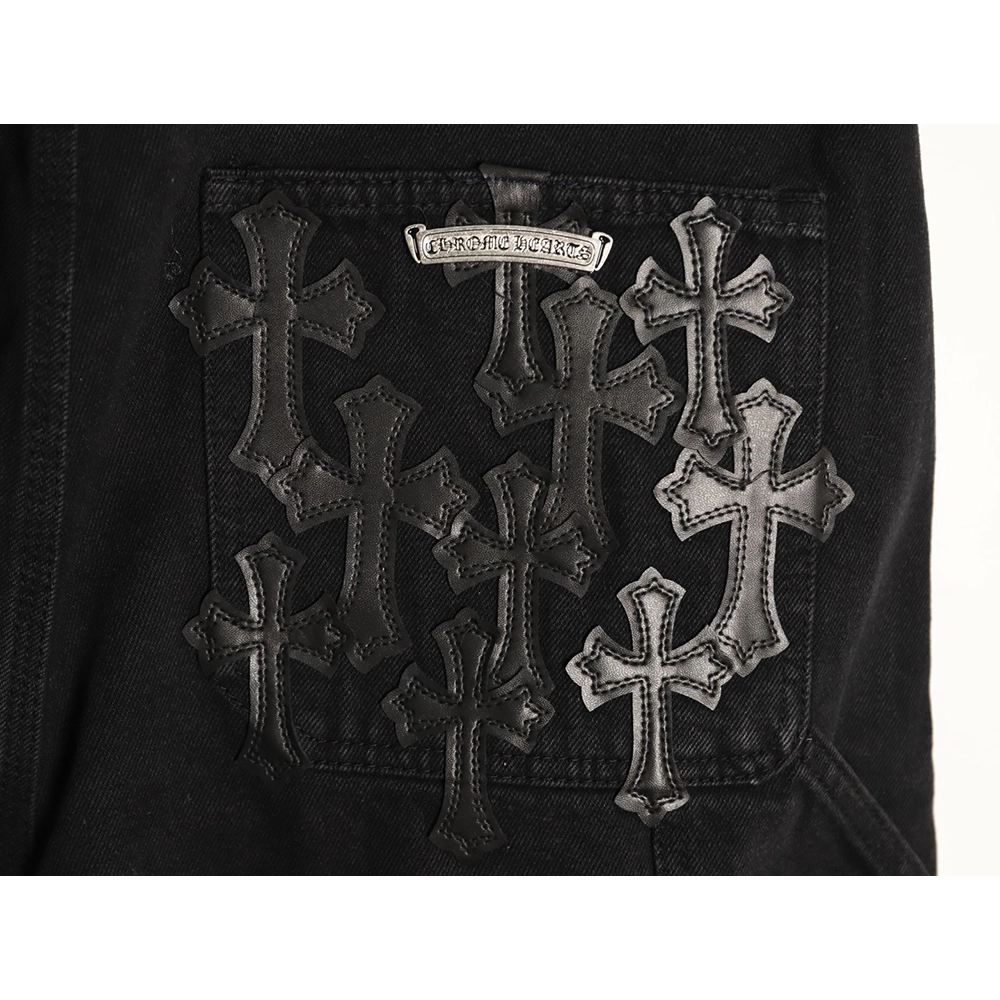 Chrome Hearts patchwork leather hardware denim shorts,Chrome Hearts